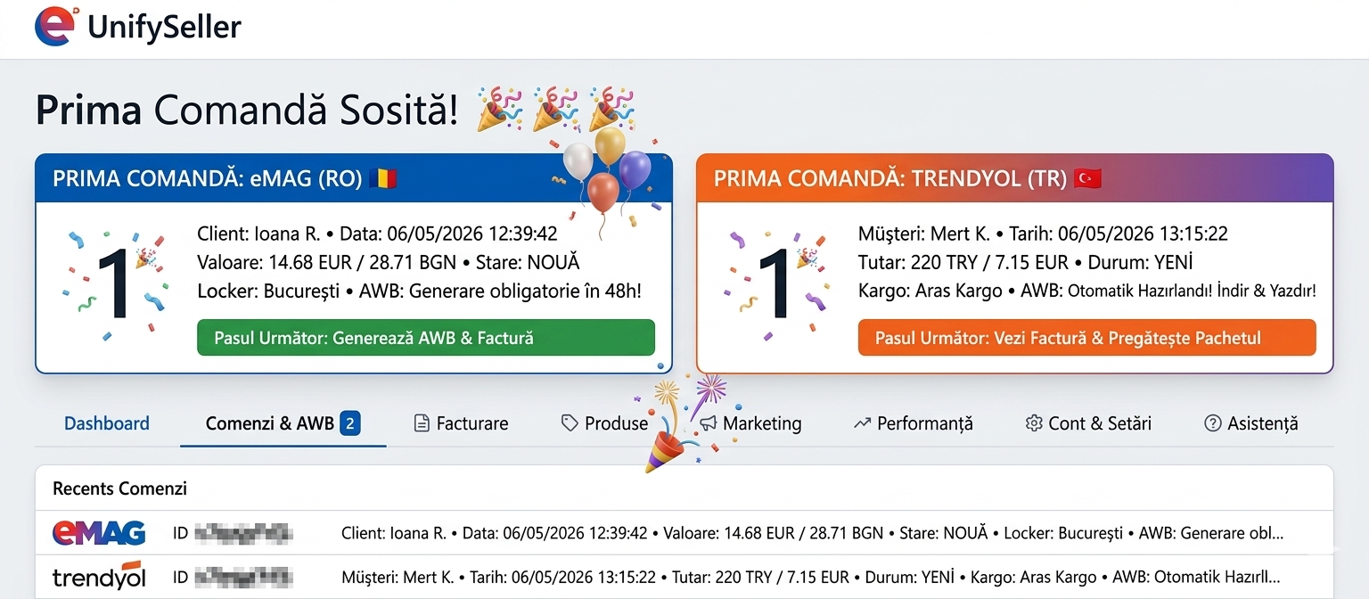 Prima comanda primita pe eMAG sau Trendyol dupa activare cont vanzator